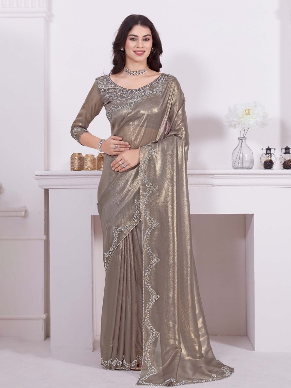 Light Brown Raina Net Coating Saree